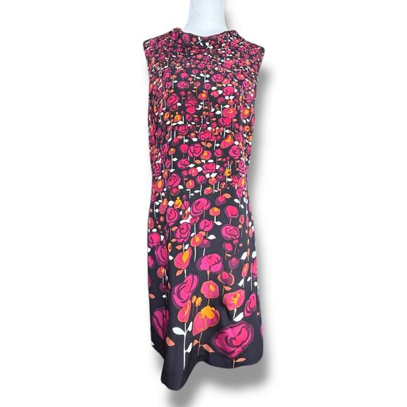 Elie Tahari Silk Floral Roll Neck Sleeveless A-Line Dress Pink Orange Black - Picture 1 of 12